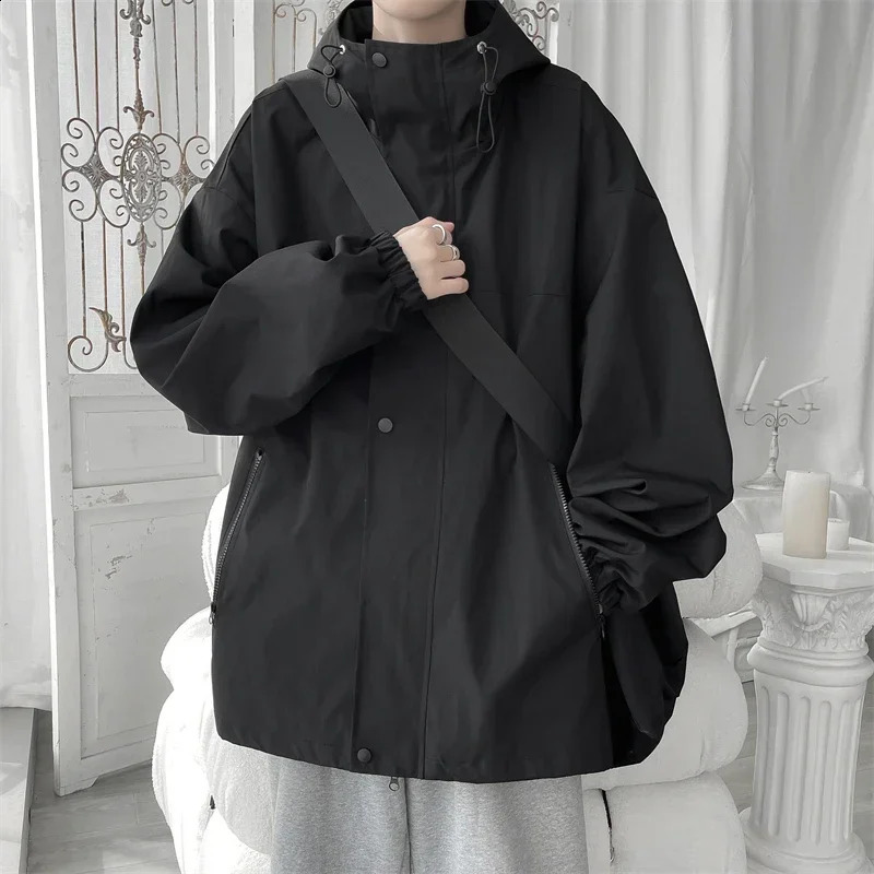 Men Hooded Jacket Men Bomber Jacket Mens Windbreakers Zipper Coats Spring Autumn Loose Cargo Jacket Men Casual Sportswear 260921
