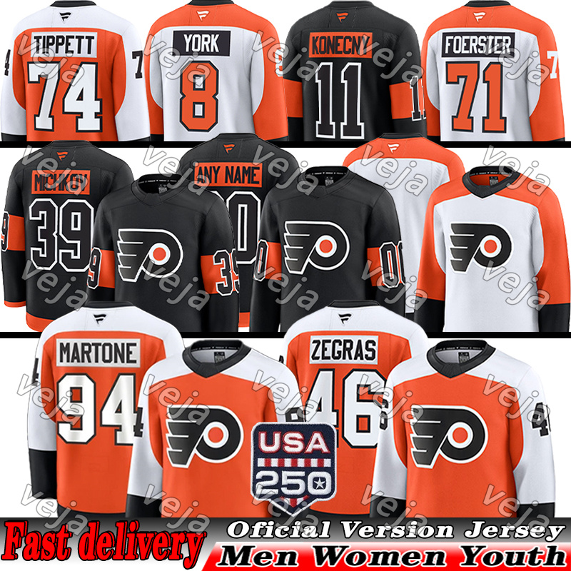 #39 Matvei Michkov flyer jersey #46 Trevor Zegras Porter Martone Noah Cates Sean Couturier Travis Konecny Owen Tippett Bobby Clarke Samuel Ersson Er
