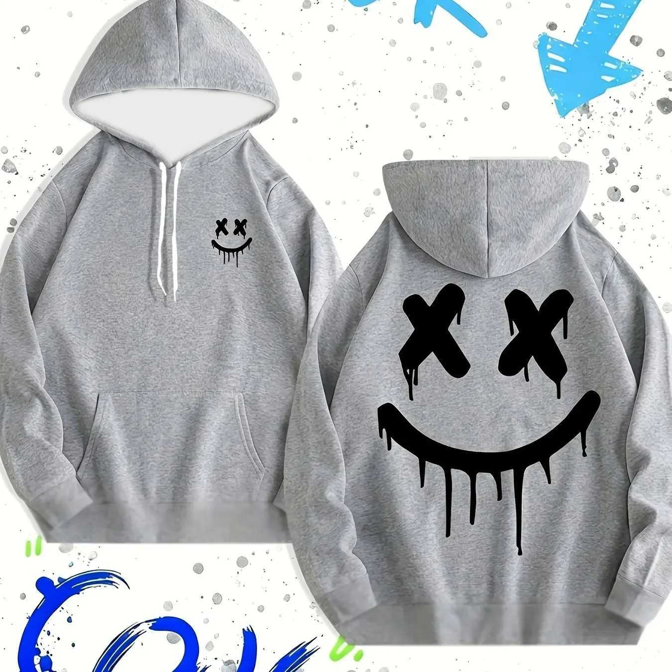 2026 Autumn and winter new men's and women's hooded hoodies with joyful face print large size and fun design hip-hop trend S2609222MUR