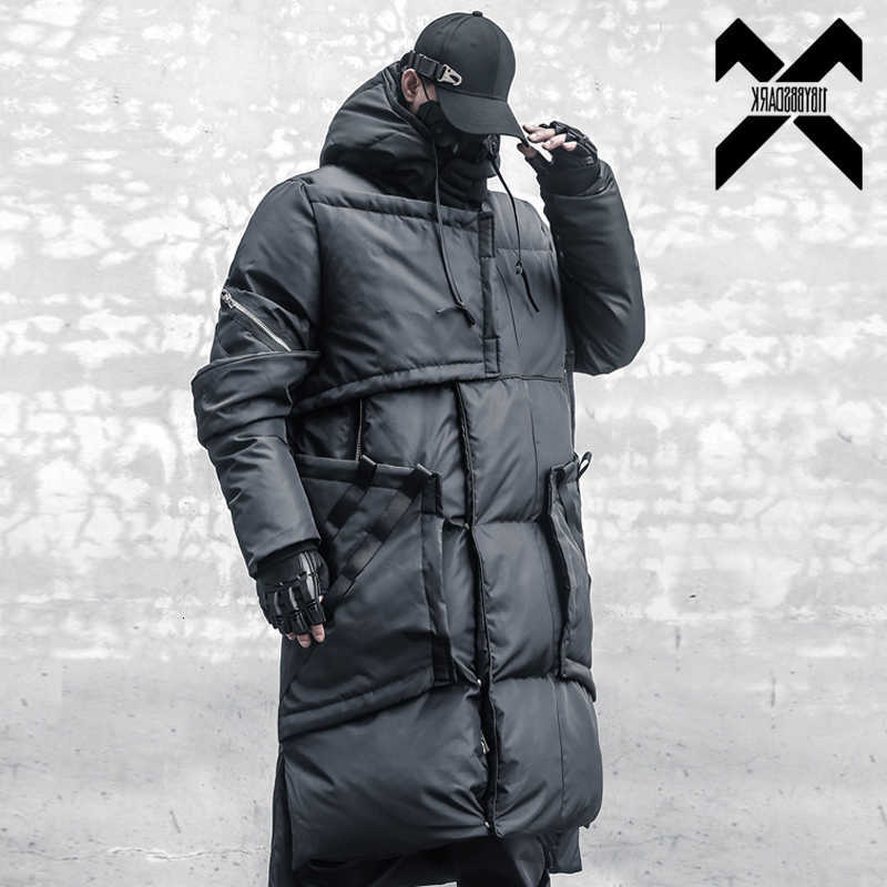 Winter Parkas 2024 Men's Down Black Functional Parkas Thick Jacket Windbreaker Men Hooded Long Padded Coats Streetwear Hip Hop Warm Techwear C2