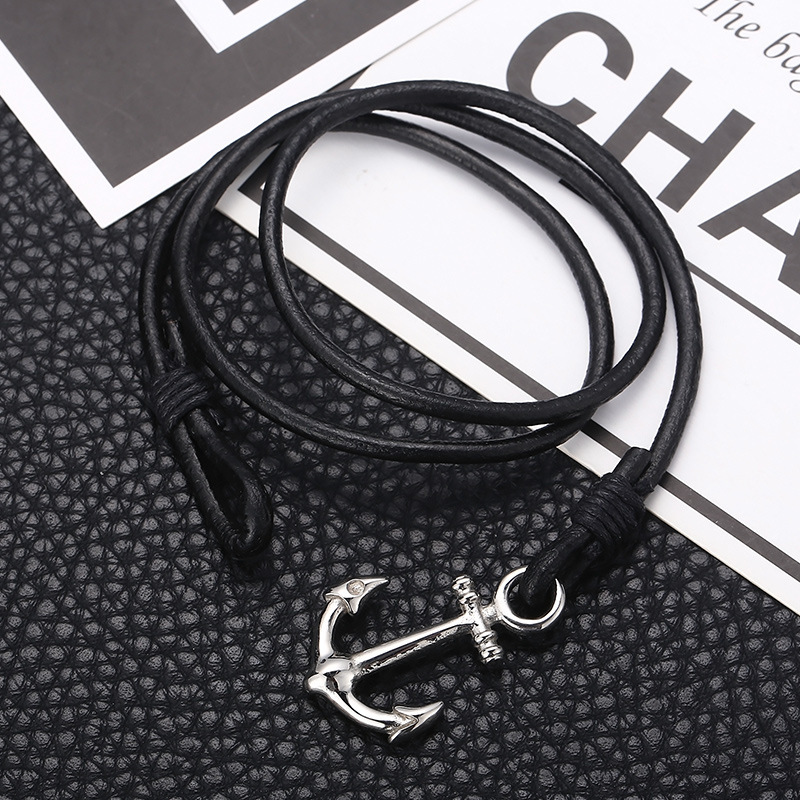 Pulsera de cuero hecha a mano para hombres y mujeres, pulsera de ancla de barco de acero inoxidable multicapa, pulsera de cuerda, joyería de cadena
