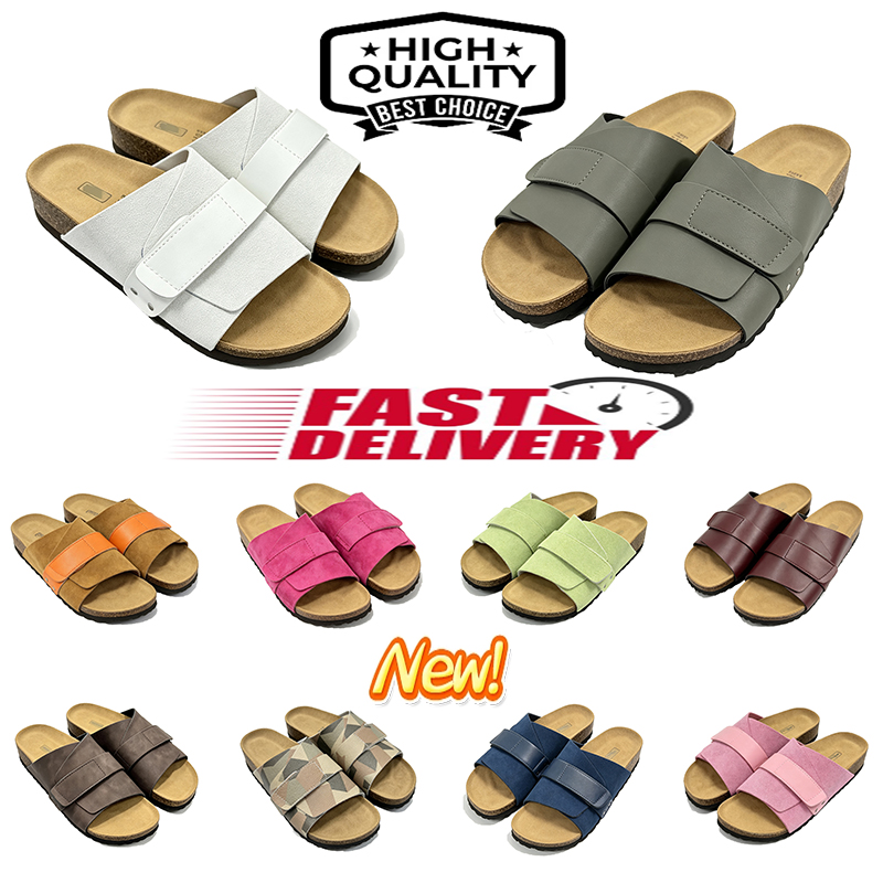 Kyoto Slippers Slides Clogs High Quality Sandals Soft Suede Leather Mens Womens Sand Blue Grey Scuffs Platform Black Green Multi Colors Wooden Slipp