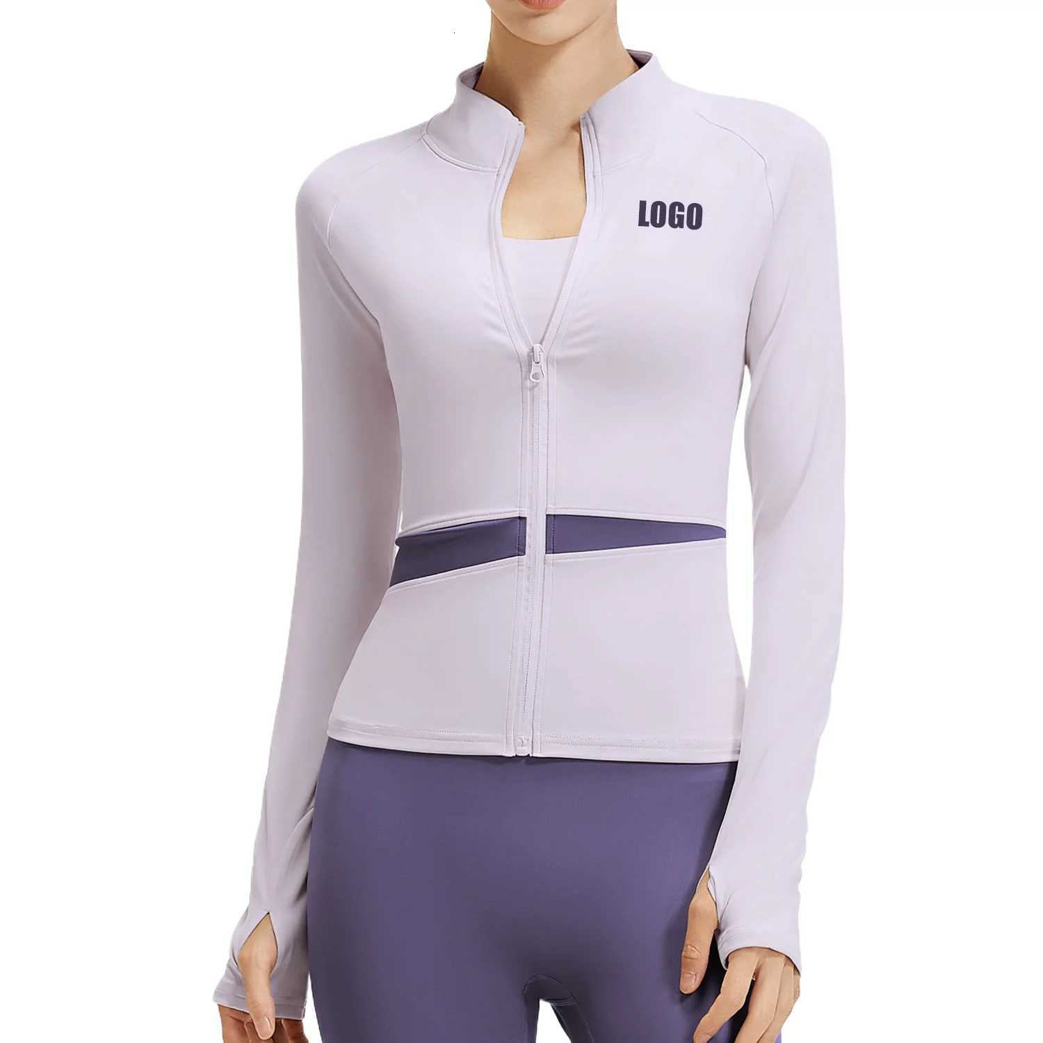 Women's Jackets Customized women's color matching outer wear long-sleeved zipper tight and thin sports fitness running yoga jacket C260921