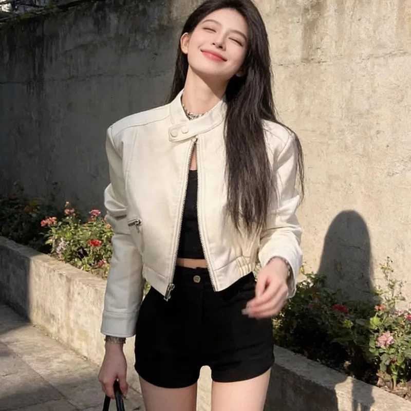 PU Women Faux Leather Short Jacket Streetwear Fashion Fitted Zipper Motorcycle Biker Outwear Slim Fit Classic Long Sleeve Coat C260921