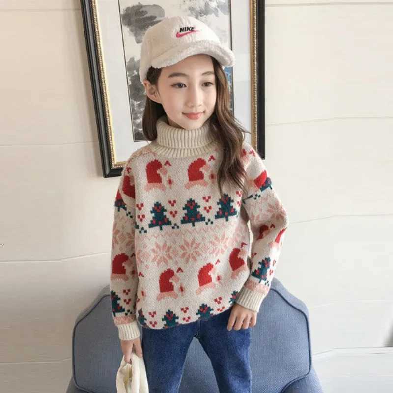 Christmas Pullover 2026 New Winter Girls High Neck Sweater Autumn Korean Red Thickened Year Children's Shirt Baby Sweater 7 8 10 12 Years C2609