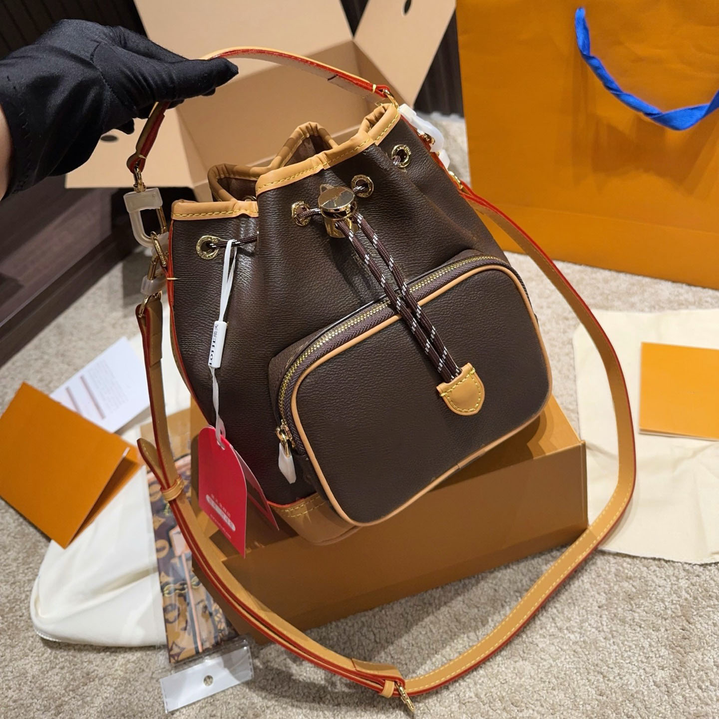 Designer Bag Crossbody Totes Lady Clutch Bucket bag with adjustable drawstring Shoulder Bags Luxury Brown Leather pochette Women Handbag Purse 20x24