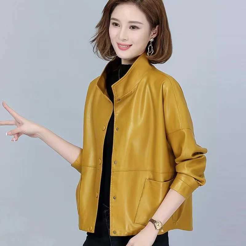 Faux Women's Leather Leather High-Quality PU Leather Jacket Women's 2024 Spring Autumn New Coat Short Korean Outwear Imitation Sheepskin L