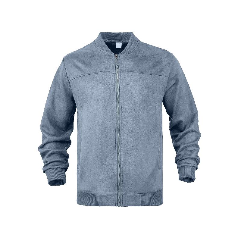 Men Suede Stand Collar Zip Up Bomber Coat Long Sleeve Casual Outerwear With Side Pockets Loose Fit Daily Streetwear Jacket For Men