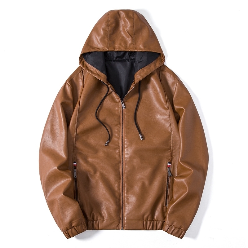 Hooded Leather Jacket Men Black Jacke Lighweight Motorcycle Fashion Clothing Mens High Quality y260916