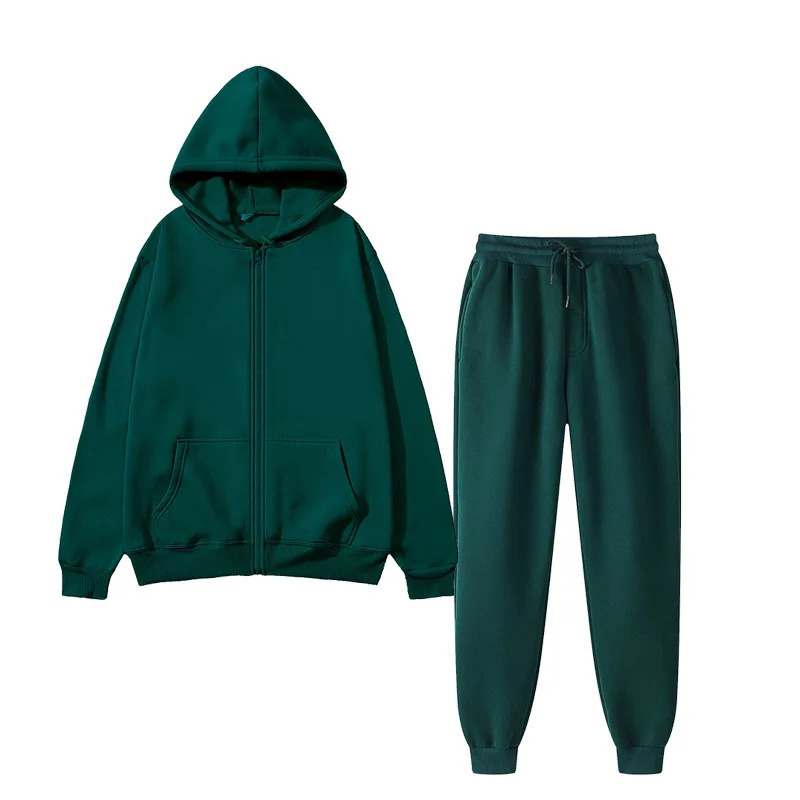 Unisex Solid Color Sportswear Set Fashionable and Casual Autumn and Winter Warm Zipper Hooded Cardigan SweatshirtSweatpants 260921