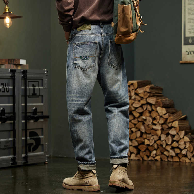 American Men's Jeans Vintage Jeans Autumn New Men's Loose Straight Denim Pants Fashion Harlem Pants Street Hip-hop Workwear Jeans Y2K T260