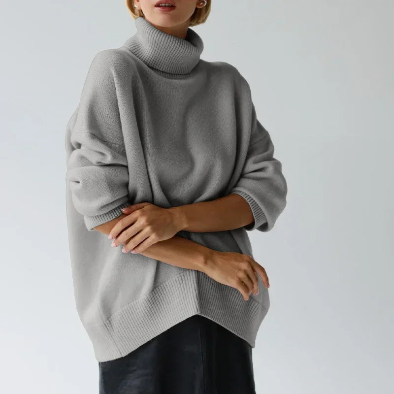 Warm Turtleneck Pullovers Knitted Sweater Women Autumn Winter Loose Solid Long Sleeve Knitted Jumpers Tops 260921