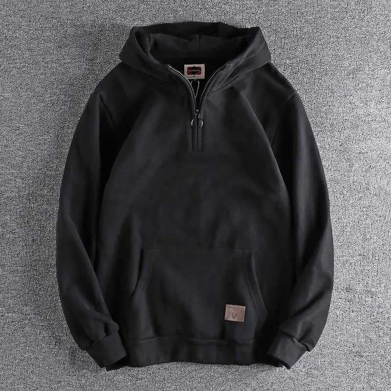 Retro Sweatshirts Men's American Hoodies Hoodie Sweatshirt Thickened Fleece Youth Casual Outerwear Half Open Collar Vintage Style Spring Autumn