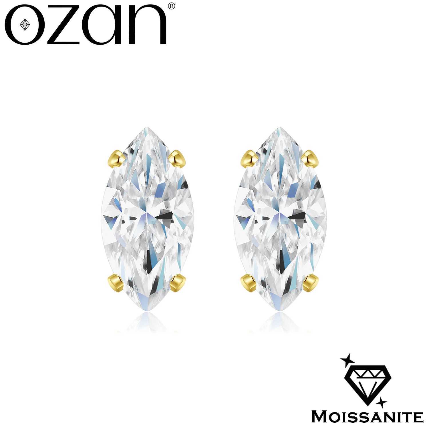 Stud OZAN 100% Real Moissanite Earrings Stud Marquise Shaped 18k Yellow Gold Plated Fashion Trendy Gemstone Jewelry for Women Ladies X260921