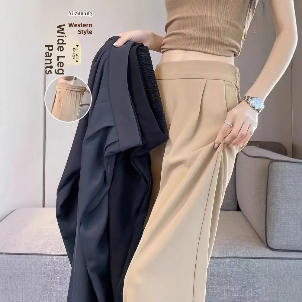 High Waist Straight Suit Pants Casual Baggy Trousers Plus Size Elegant Solid Wide Leg Pants Spring Autumn Office Lady Commuting 260921