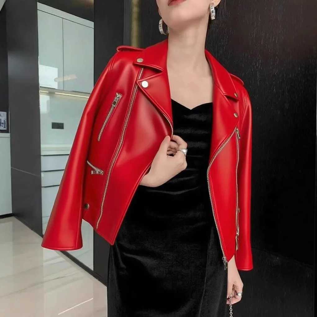 Leather Faux Women's Leather Fashion Leather Jacket Women Turn Down Collar Short Coat Zipper Long Sleeve New In Jackets 2026 Chic Streetwear Mo