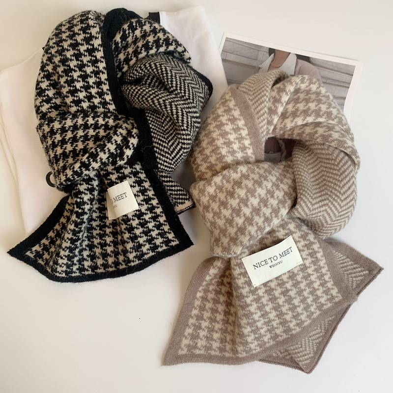 Women's houndstooth scarf, winter 2026 new Korean style, versatile, suitable for students and couples, knitted warm neck warmer, men's fac
