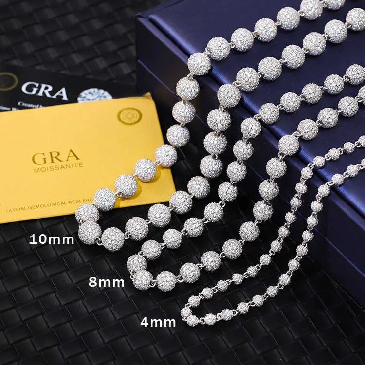 Yu Ying 925 Solid Silver 4mm 8mm 10mm Wide VVS Round Moissanite Ball Shape Cuban Link Chain For Hip Hop Jewelry