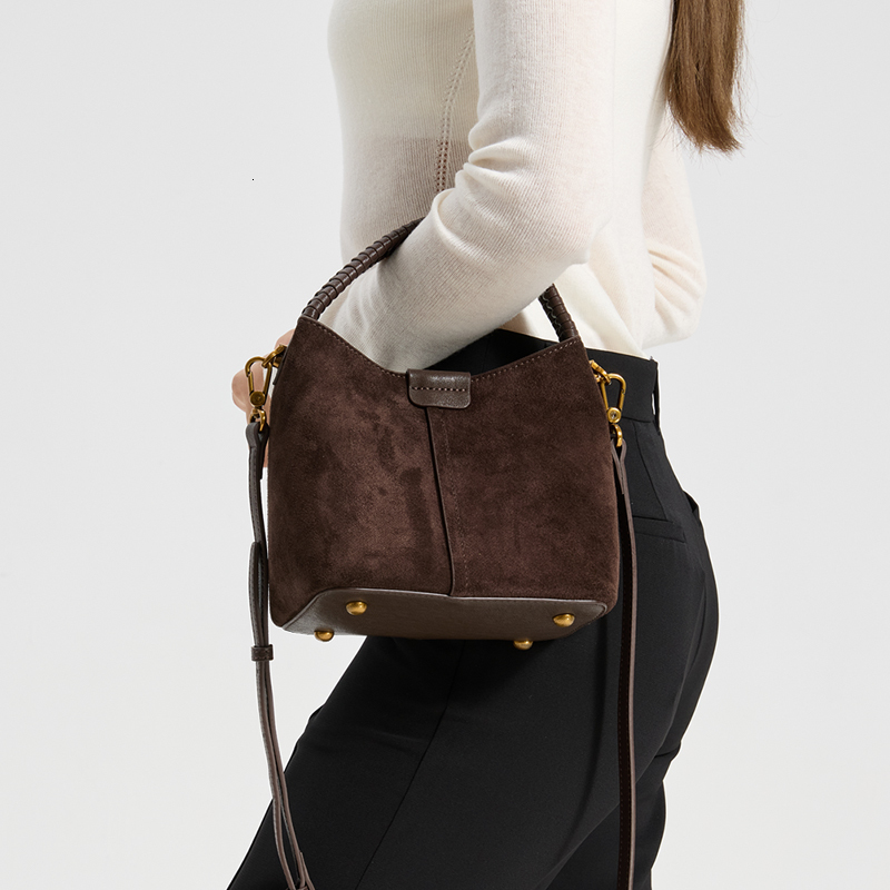 Genuine Suede Handbag Women First Layer Cowhide Messenger Shoulder Bags Ladies Luxury Design Phone Storage Woman Crossbody Bag KABAHEBINGJUE