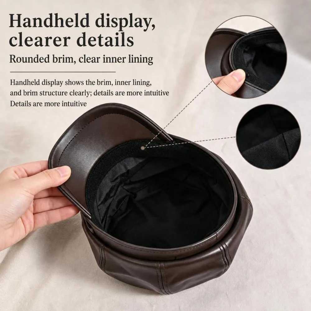 Hats Wide Brim Hats Bucket Fashionable PU Leather Newsboy Cap Metal Buckle Strap Adjustable Buckle Octagonal Cap Octagonal Solid Color Beret Hat For
