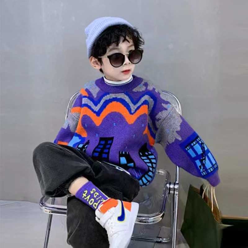 Knitted Pullover Winter New Autumn Sweater Children's Clothing Boys Modern Building Thicken Sweaters Fashion Girls Pullovers Knitwear C260921