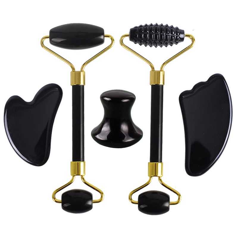 Gouache Face Roller Massager Jade Scraper Massager For Face Roller Gua Sha Scraper Natural Black Obsidian Crystal Stone Slimming Beauty Tools N26092