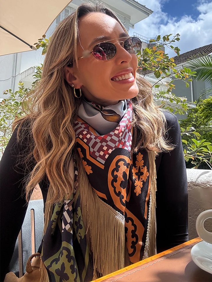 Vintage Printed Tassel Square Scarf Fashion Patchwork Shawl Women