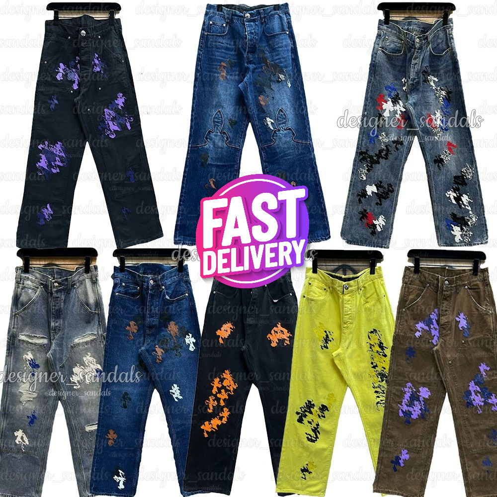 Mens stitchwork Jeans Heartlys Designer Luxury Pants Men Women Ch Leather Label Washed Couple Street Loose Denim High Quality