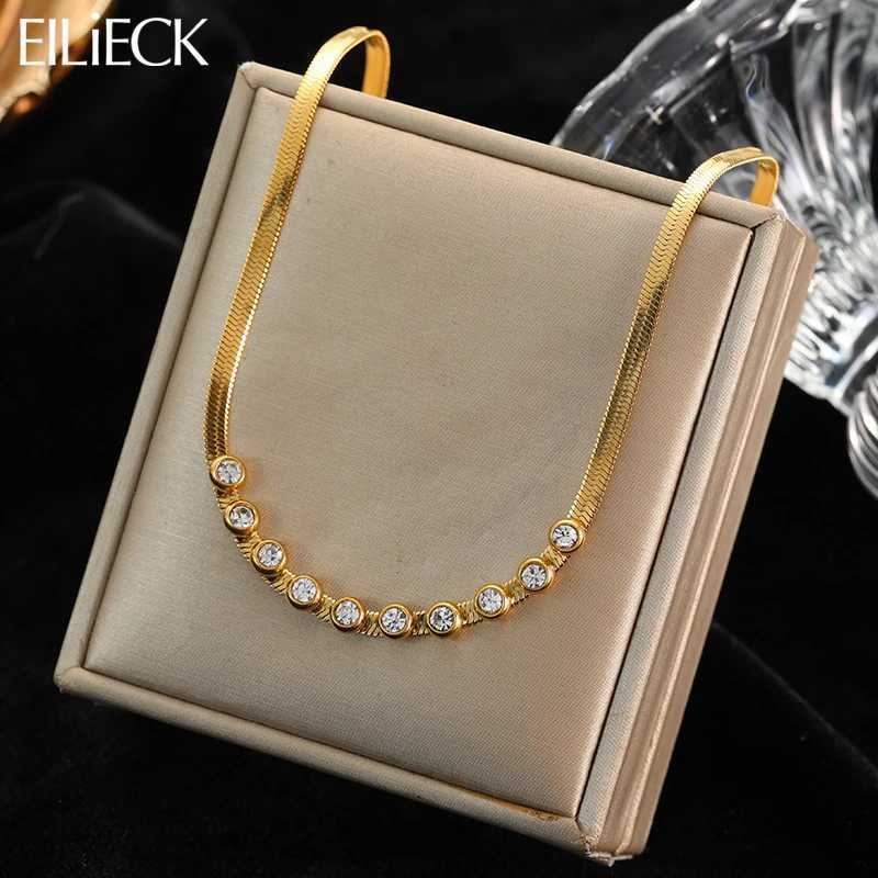 Pendant Necklaces EILIECK 316L Stainless Steel Gold Color Zircon Necklace For Women Simple Style Chain Choker Fashion Wedding Necklaces Jewelry X260