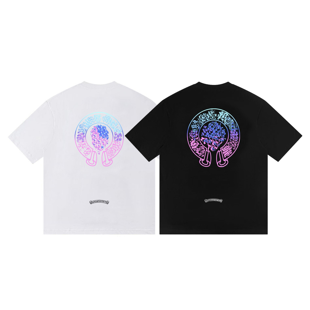 Unisex Crew Neck Designer Short Sleeve Black T-Shirt Gradient Purple Blue Horseshoe Back Graphic Print Casual Streetwear Tee