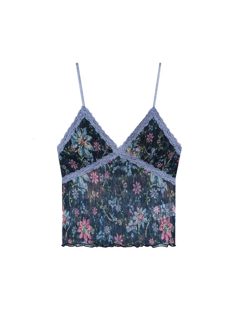 Summer Womens Retro Floral Vest with Lace Trim VNeck Adjustable sexy Short Vest Suitable for Daily Street Casual Y2K Vest 260922
