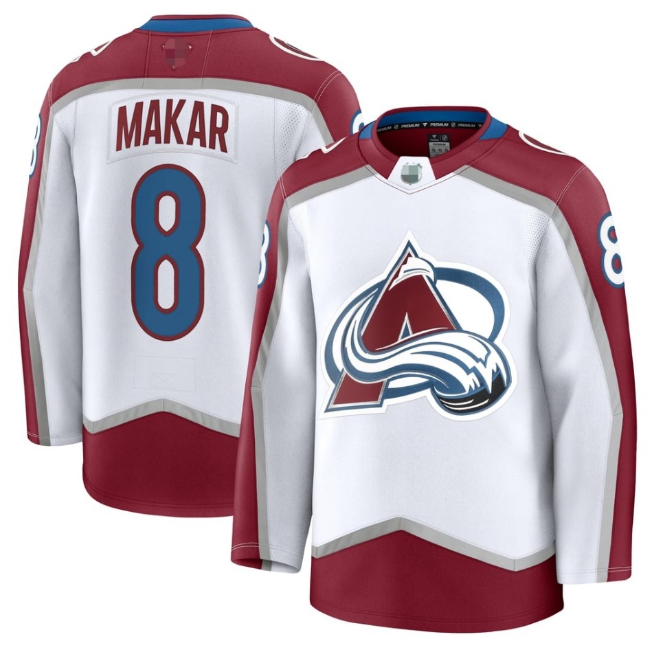 Custom Mens Hockey Nathan MacKinnon, 29 Cale Makar,8 Mikko Rantanen,92 Gabriel Landeskog Full Embroidery Tackle Twill Jersey S-XXXL