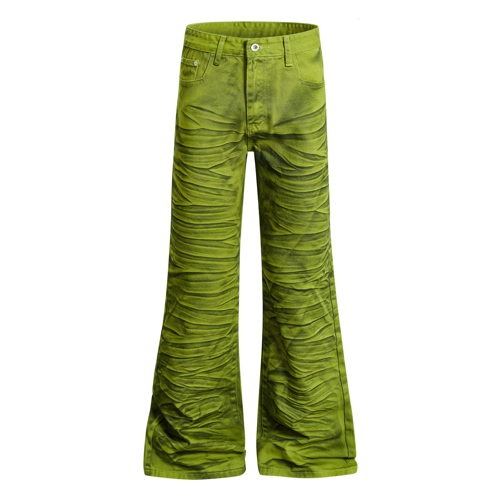 Vintage Distressed Lime Green Striped Flared Jeans Mens Skinny Flare Denim Trousers Harajuku Hip Hop Washed Streetwear 260922