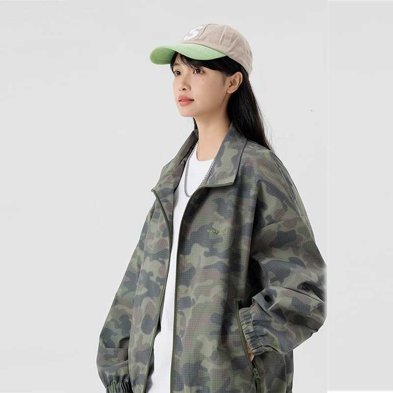 Women's Jackets Women's Camouflage Lapel Stand Collar Zipper Coat Autumn Women High Street Cropped Racing Jackets Sports Camo Coats Outerw