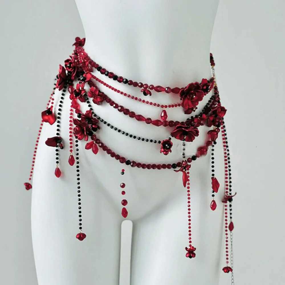 Waist Chain Belts Designer Red Belt Jewelry Multilayer Pearl Waist Chain for Women's Fashion Retro Character Playing Body Accessories Party Bel