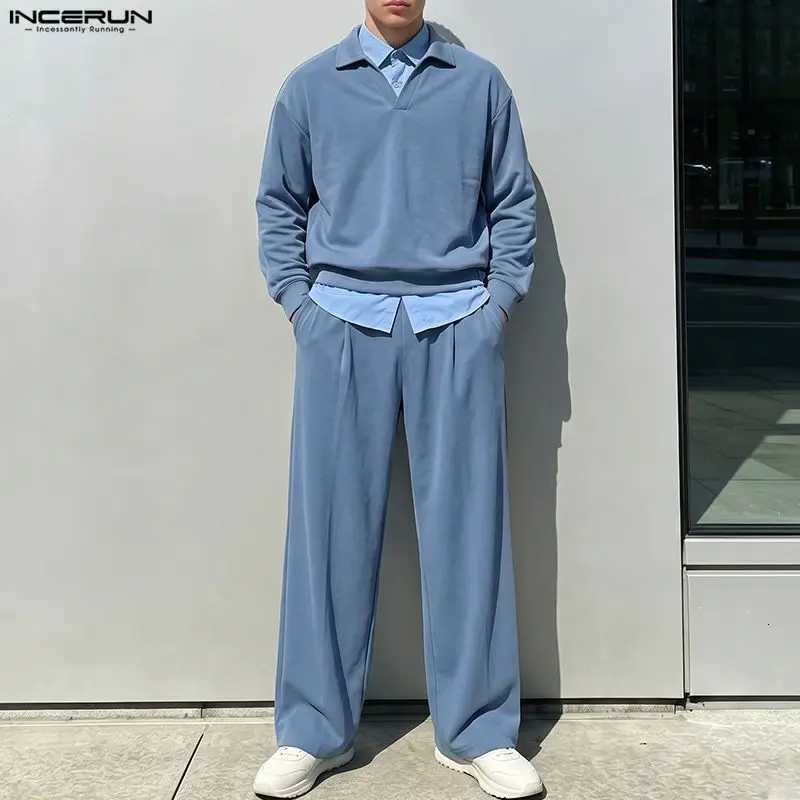 Sets Men's Tracksuits Men's Solid Lapel Long SLeeve Sweatshirts Pants Two Piece Sets Streetwear Loose 2026 Men Matching Sets Tracksuits J2