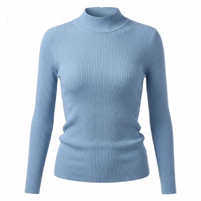 Korean Sweaters Mock Neck Women Sweater Autumn Winter Vintage Basic Solid Knitted Tops Casual Slim Pullover Simple Chic Jumpers 260922