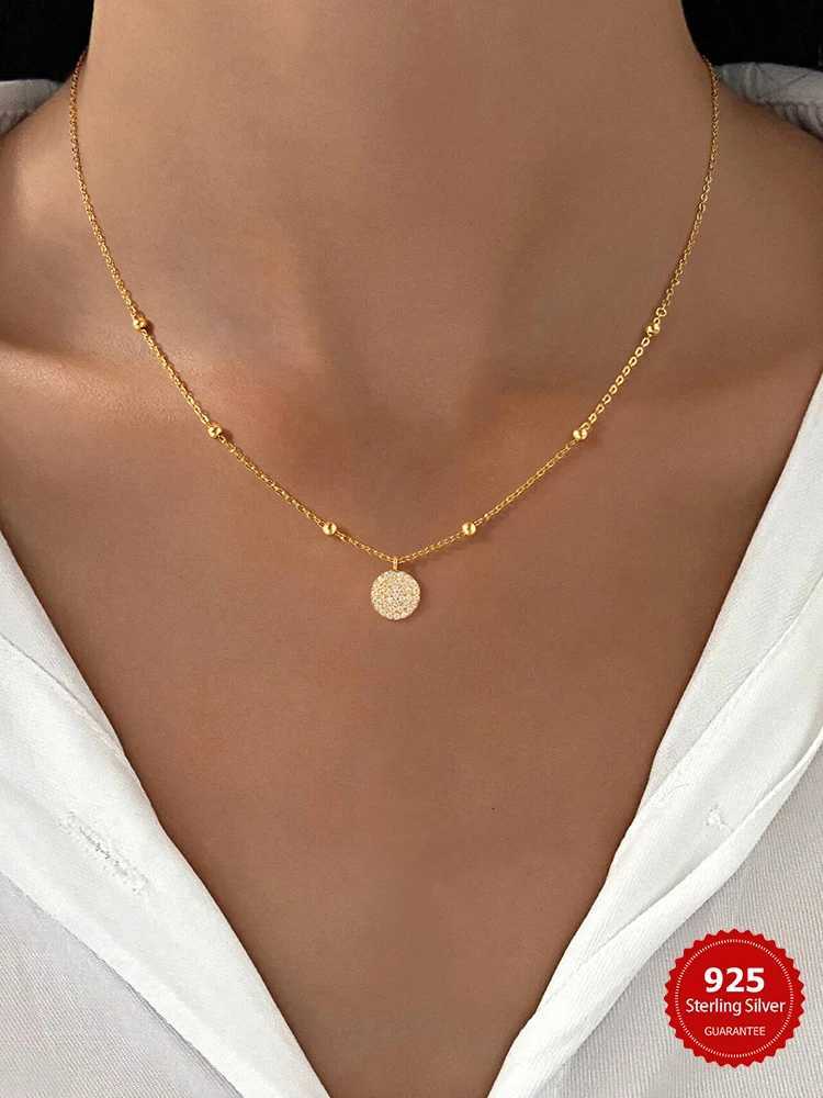 Pendant Necklaces 925 Sterling Silver Fashion Shiny Round Beads Halo Zircon Necklace For Women Engagement Wedding High Quality Fine Jewelry X260921