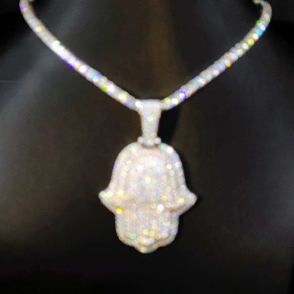 Pass Diamond Tester Iced Out 3inch Rose and White Gold Plated Hand Pendant 925 Sterling Silver Vvs Moissanite Hamsa Pendants