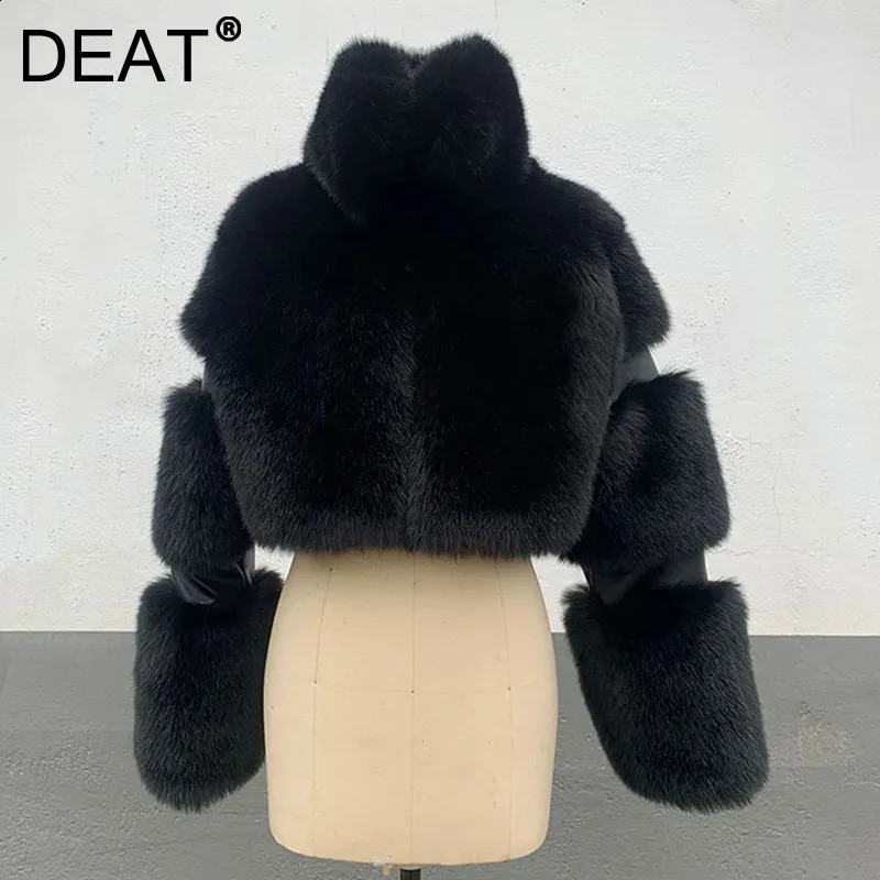 DEAT Autumn Winter Womens Short Faux Fur Coat High Quality Solid Color Versatile Overcoat Female Trendy 11A06807 260922