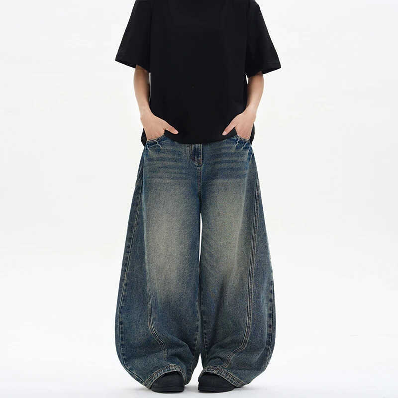 Spring 2025 Mens Oversized Wide Leg Pants Loose Patchwork Lightning Cracked Denim Trousers Strtwear Male S260922NYS6