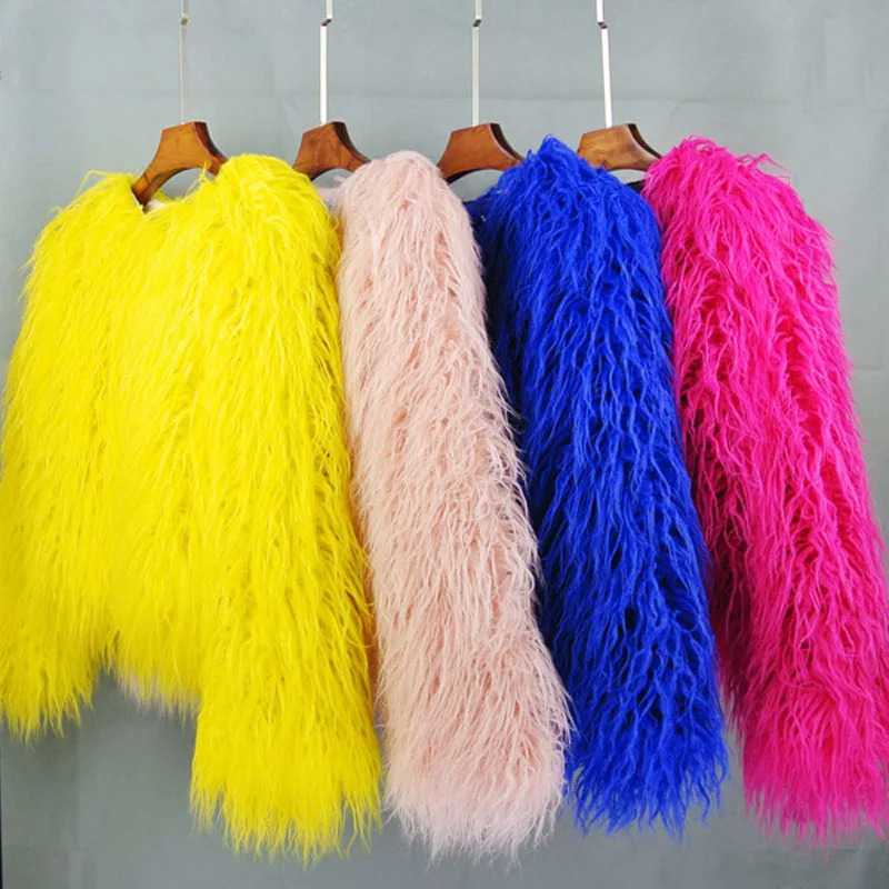 Womens Fur Coat Colorful Furry Pink Lamb Wool Faux Jacket Female Shaggy Sheepskin Winter Artificial 260922