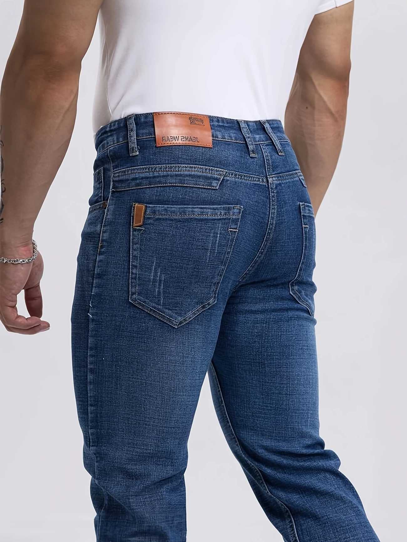 New Men's Jeans Business Men's Jeans Casual Straight Stretch Fashion Classic Blue Work Denim Trousers Male Brand Clothing 29-40size T26092