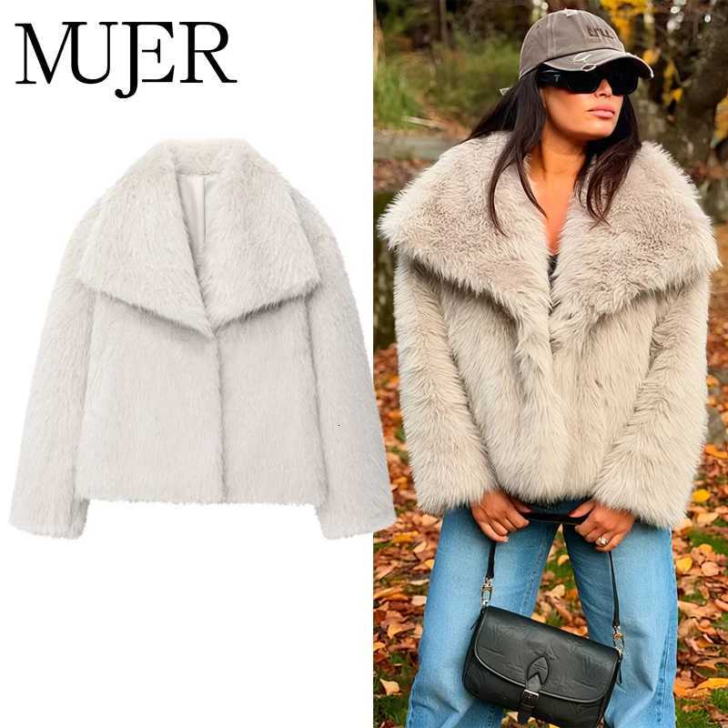 Women's Jackets MUJER Faux Fur Coat Plush Fluffy Women's Jacket 2025 Woman Autumn Winter New in Outerwears White Red Gray Black Blends Coa