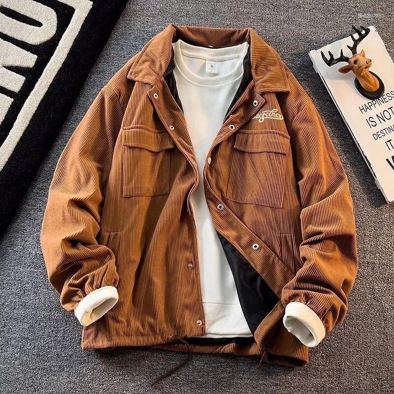 Autumn And Spring Fashion Solid Color American Vintage Corduroy Jacket Men's Loose Sports Plus Size High Quality Outerwear