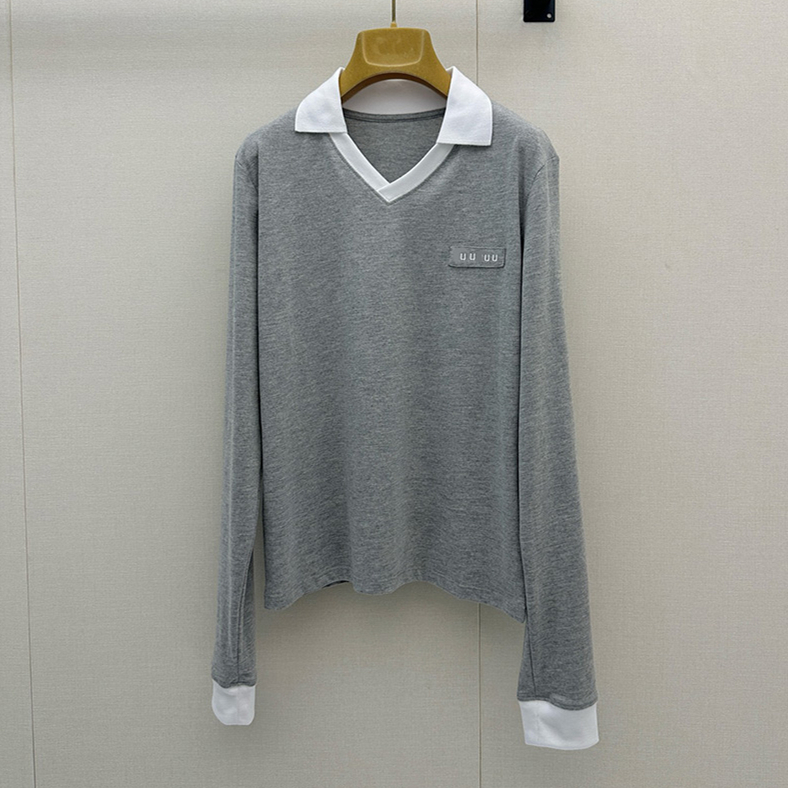 Preppy Style Women Polo Shirt Classic Long Sleeve Relax Contrast Trim Thin Top Autumn Campus Office Weekend Casual Blouse