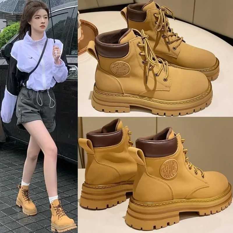 Designer Yellow boots classic Boots women's British style spring and autumn casual short boots high cut thick bottom workwear women's boot