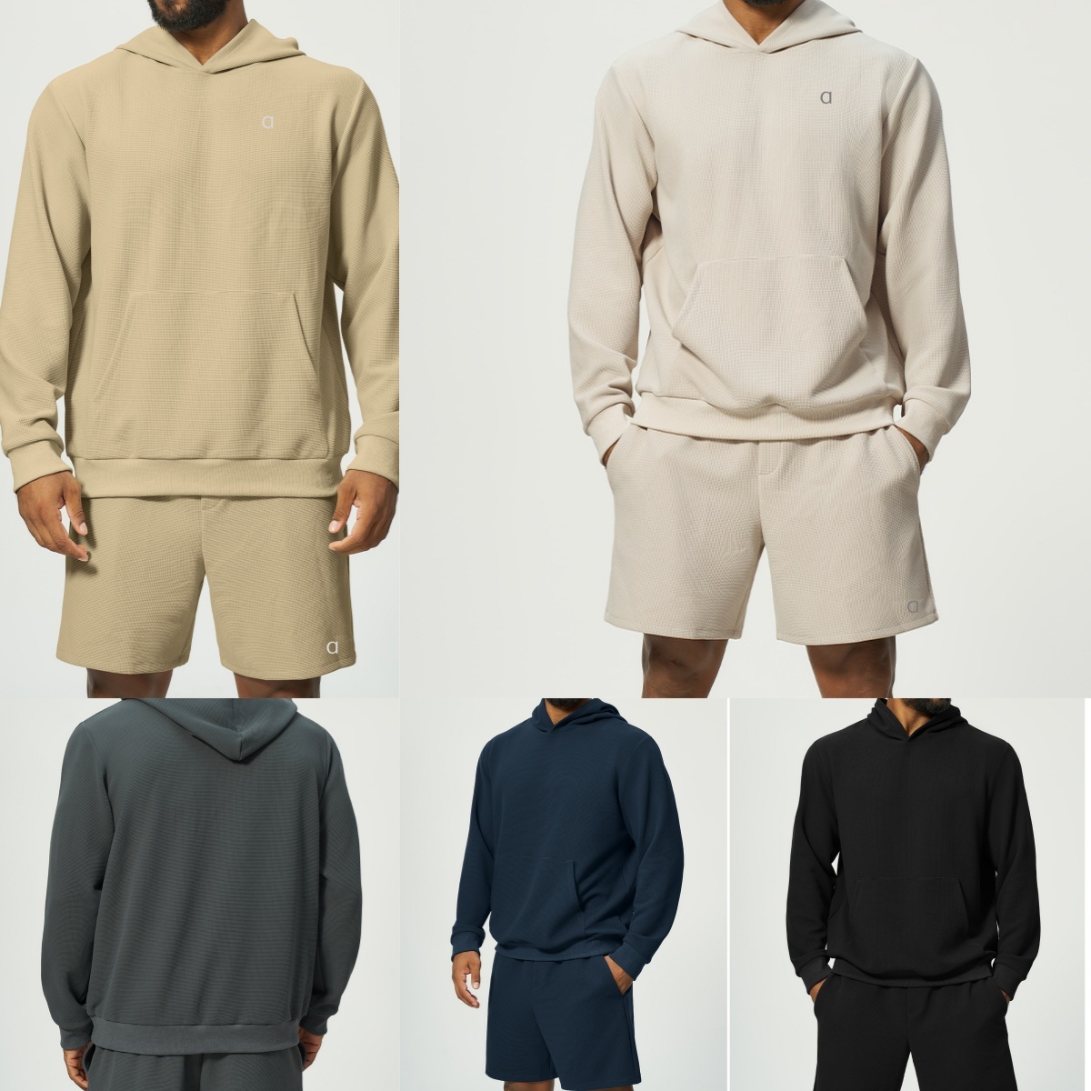 A3002 Mens Waffle Patterned 3D Silver Hoodies Comfort-Fit Male Athletic Hooded Sweatshirt Or fashion Outdoor Sport Shorts
