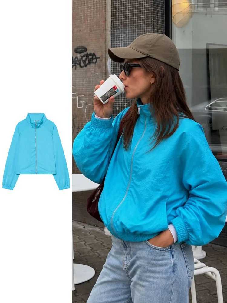 Women's Jackets HH Sporty Casual Bright Blue Coat Women Spring Autumn Comfy Long Sleeve Relaxed Fit Gym Active Light Run Chic Fashion Jacket C2