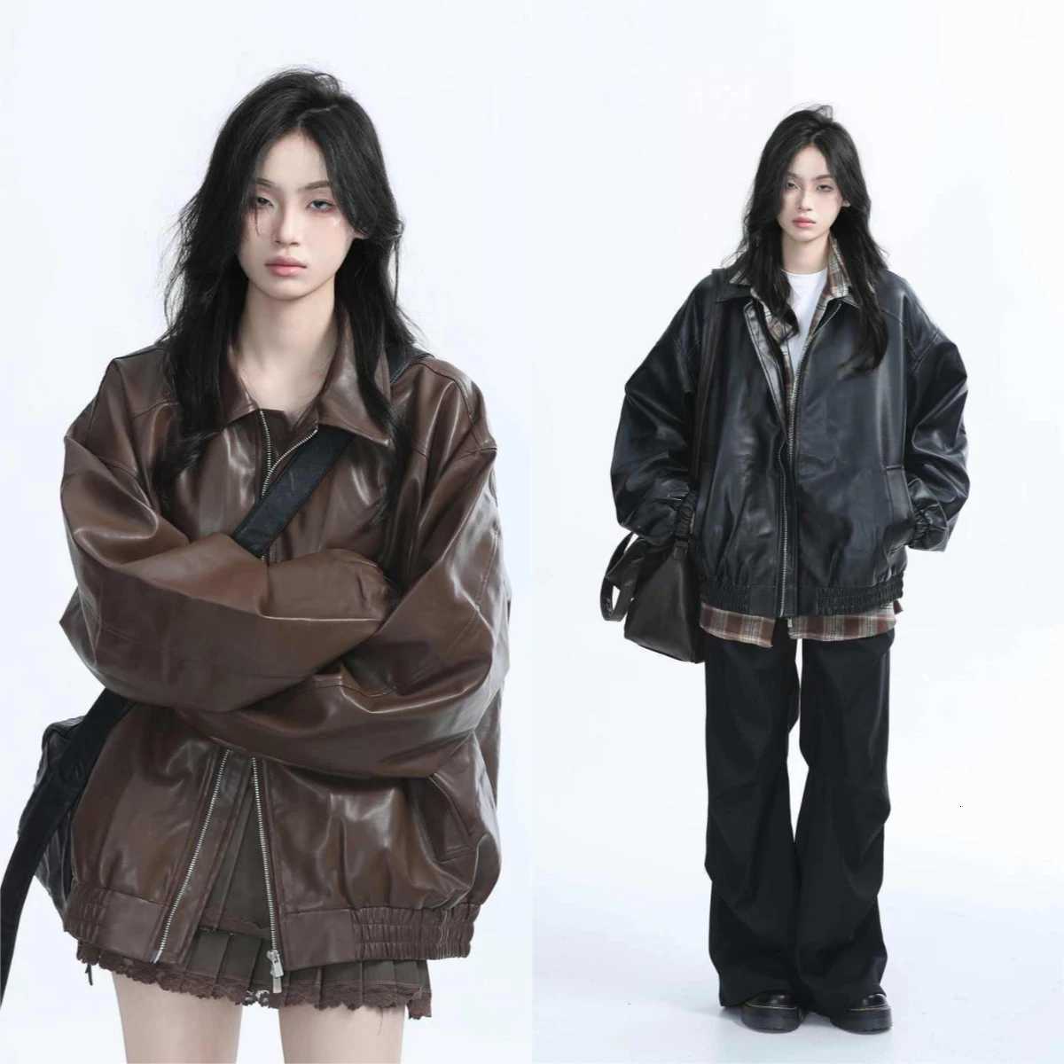 Women's Jackets Harajuku Thin Leather Jackets Retro Autumn 2025 Korean Fashion American Vintage Denim Coats Women and Womens Casual Y2k Clothin